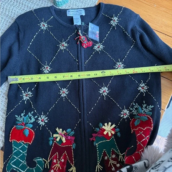 Heirloom Collectibles Y2K Black Zip Up Christmas Cardigan Sweater Ugly Sweater M - Picture 10 of 12
